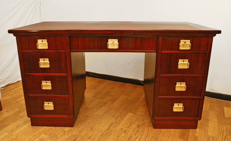 antiker Jugendstil Schreibtisch Mahagoni Messingbeschlaege