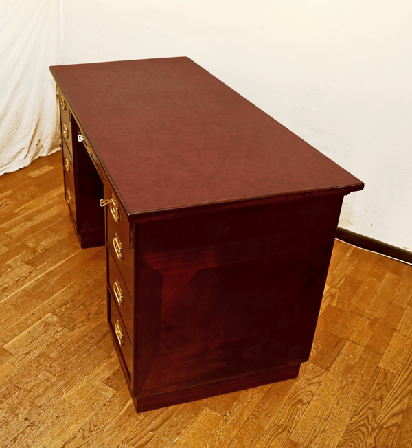 antiker Jugendstil Schreibtisch Mahagoni Messingbeschlaege