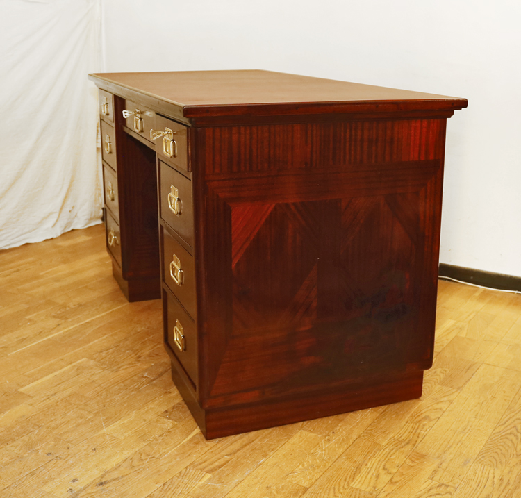 antiker Jugendstil Schreibtisch Mahagoni Messingbeschlaege