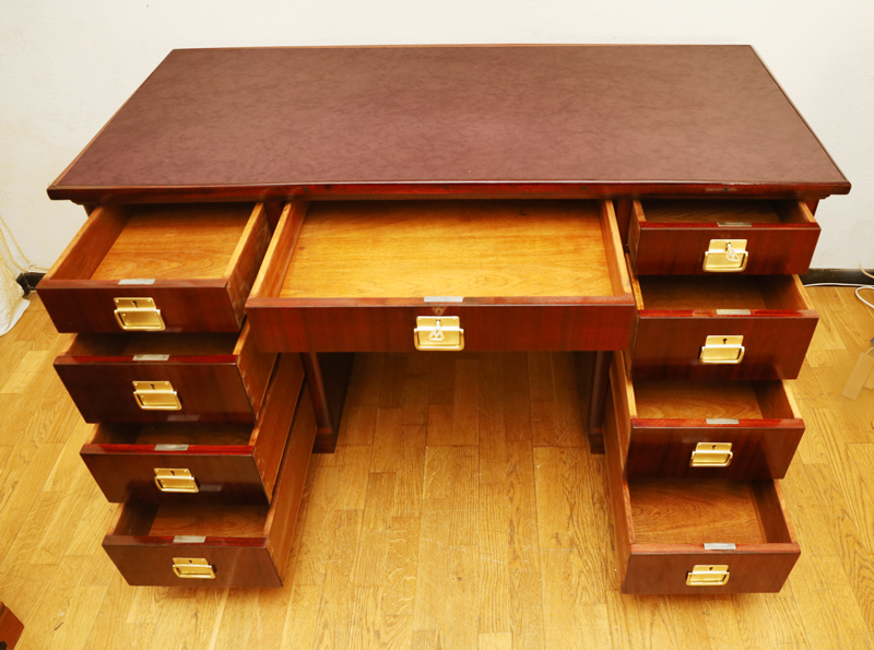 antiker Jugendstil Schreibtisch Mahagoni Messingbeschlaege