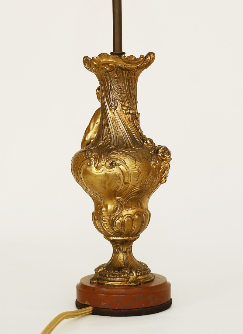 Paar Jugendstil antike Bronze Lampen Putto Rose