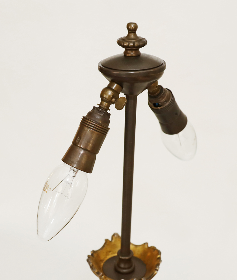 Paar Jugendstil antike Bronze Lampen Putto Rose