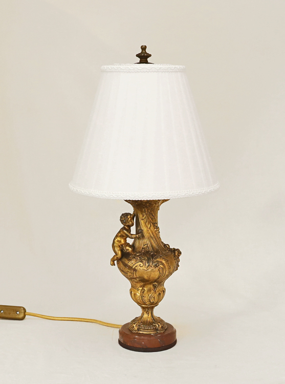 Paar Jugendstil antike Bronze Lampen Putto Rose