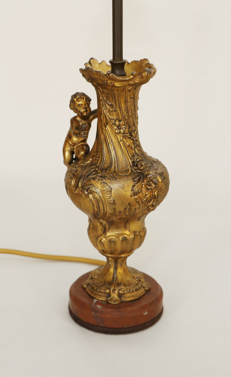 Paar Jugendstil antike Bronze Lampen Putto Rose