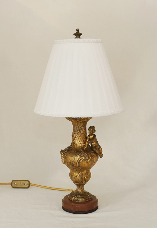 Paar Jugendstil antike Bronze Lampen Putto Rose
