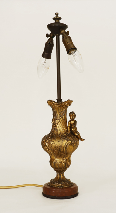 Paar Jugendstil antike Bronze Lampen Putto Rose