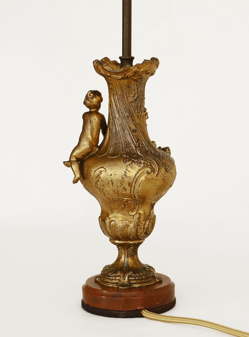 Paar Jugendstil antike Bronze Lampen Putto Rose
