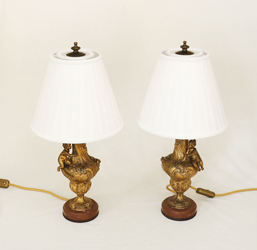 Paar Jugendstil antike Bronze Lampen Putto Rose