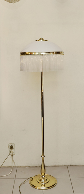 Jugendstil Bodenstehlampe Opalglasschirm Glasstaebe  Messinglampe
