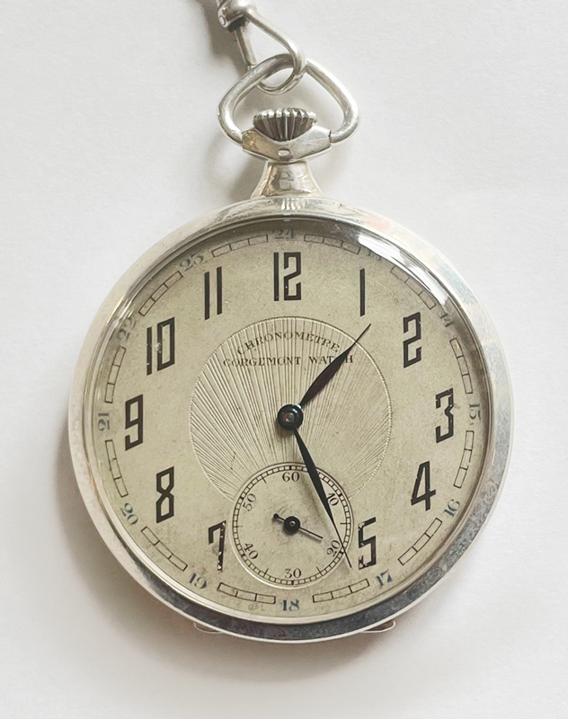 Silber Taschenuhr Uhrenkette Corgemont Watch Chronometre Schweiz