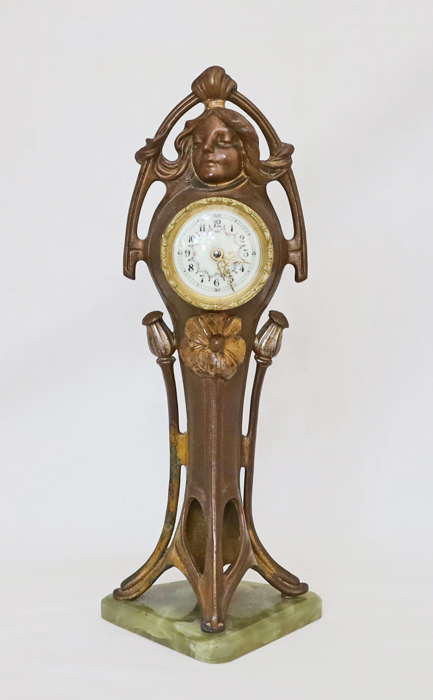 Jugendstil Figurenuhr Tischuhr Standuhr bronziert