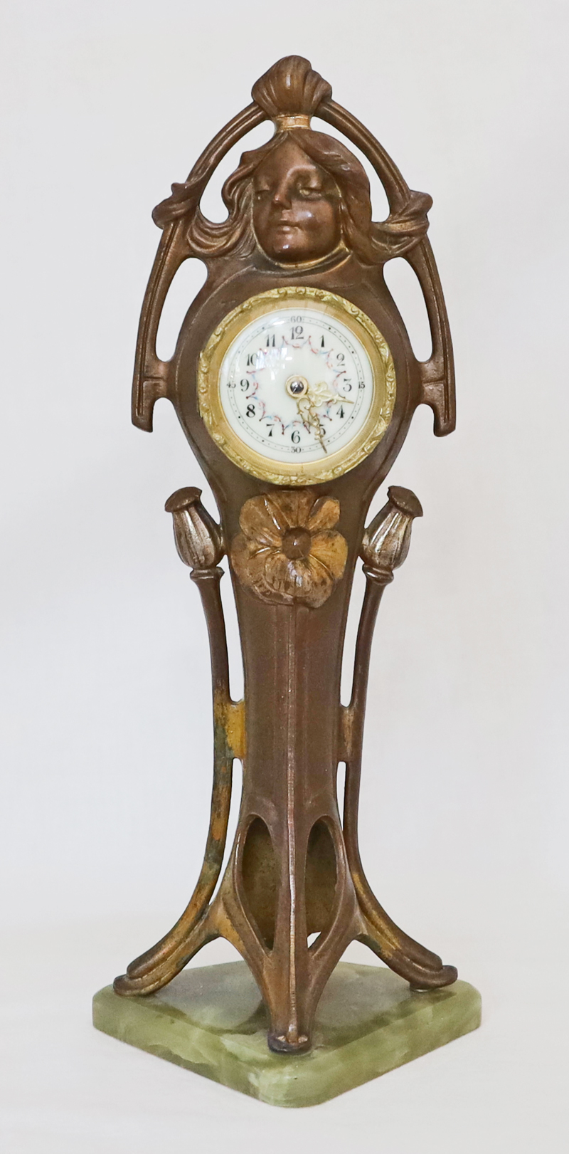 Jugendstil Figurenuhr Tischuhr Standuhr bronziert