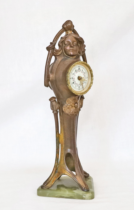 Jugendstil Figurenuhr Tischuhr Standuhr bronziert