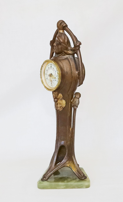 Jugendstil Figurenuhr Tischuhr Standuhr bronziert