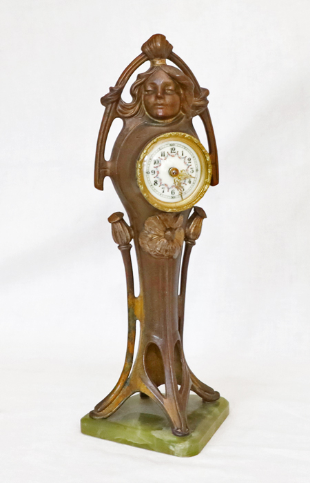 Jugendstil Figurenuhr Tischuhr Standuhr bronziert