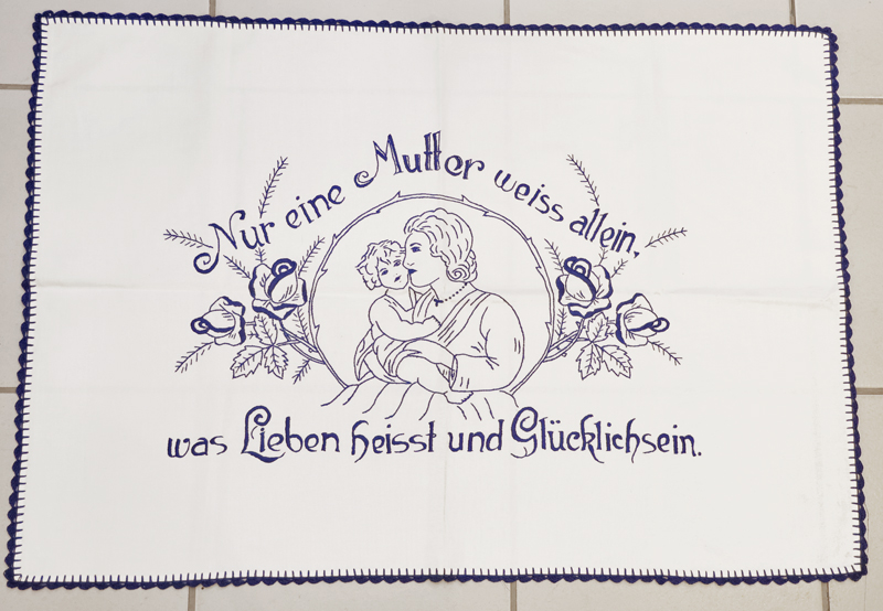 Nostalgische Leinen Tischdecke Tischtuch blaue Stickerei