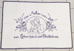 Nostalgische Leinen Tischdecke Tischtuch blaue Stickerei