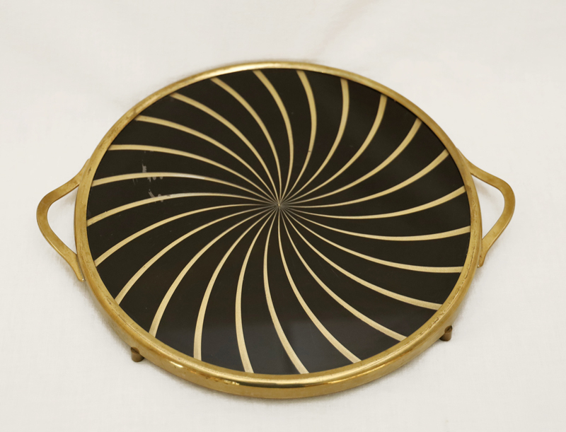 Cocktailtablett Tortentablett Messing Glas Frank Vintage