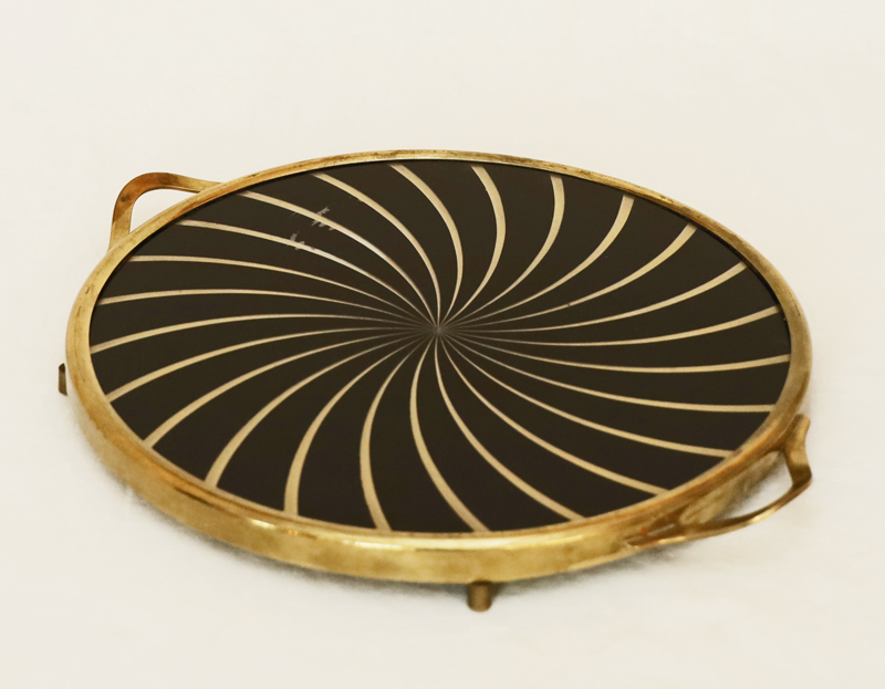 Cocktailtablett Tortentablett Messing Glas Frank Vintage