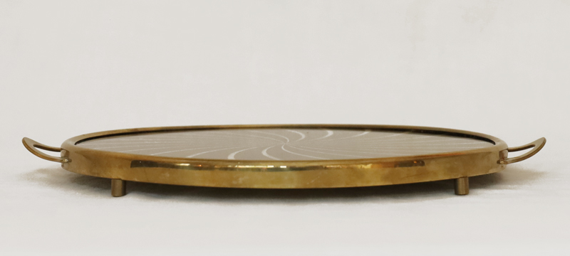 Cocktailtablett Tortentablett Messing Glas Frank Vintage