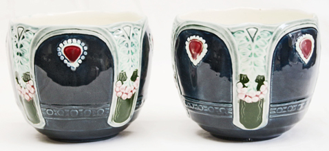 Paar Keramik Blumenuebertoepfe Jugendstil Cachepot