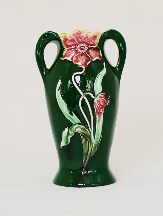 Eichwald Jugendstil Keramilk Blumenvase Henkelvase
