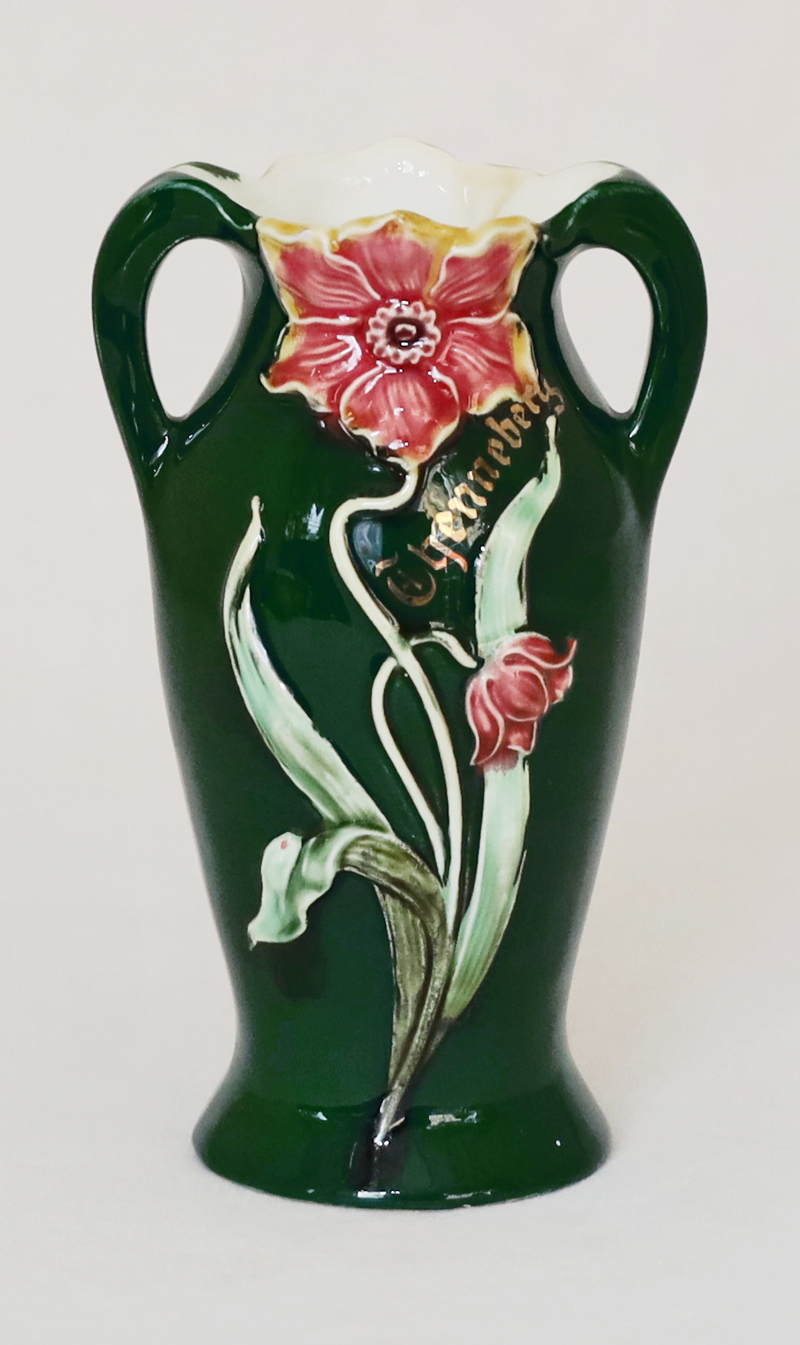 Eichwald Jugendstil Keramilk Blumenvase Henkelvase