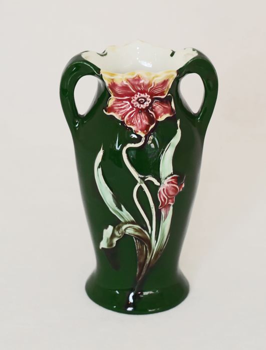 Eichwald Jugendstil Keramilk Blumenvase Henkelvase